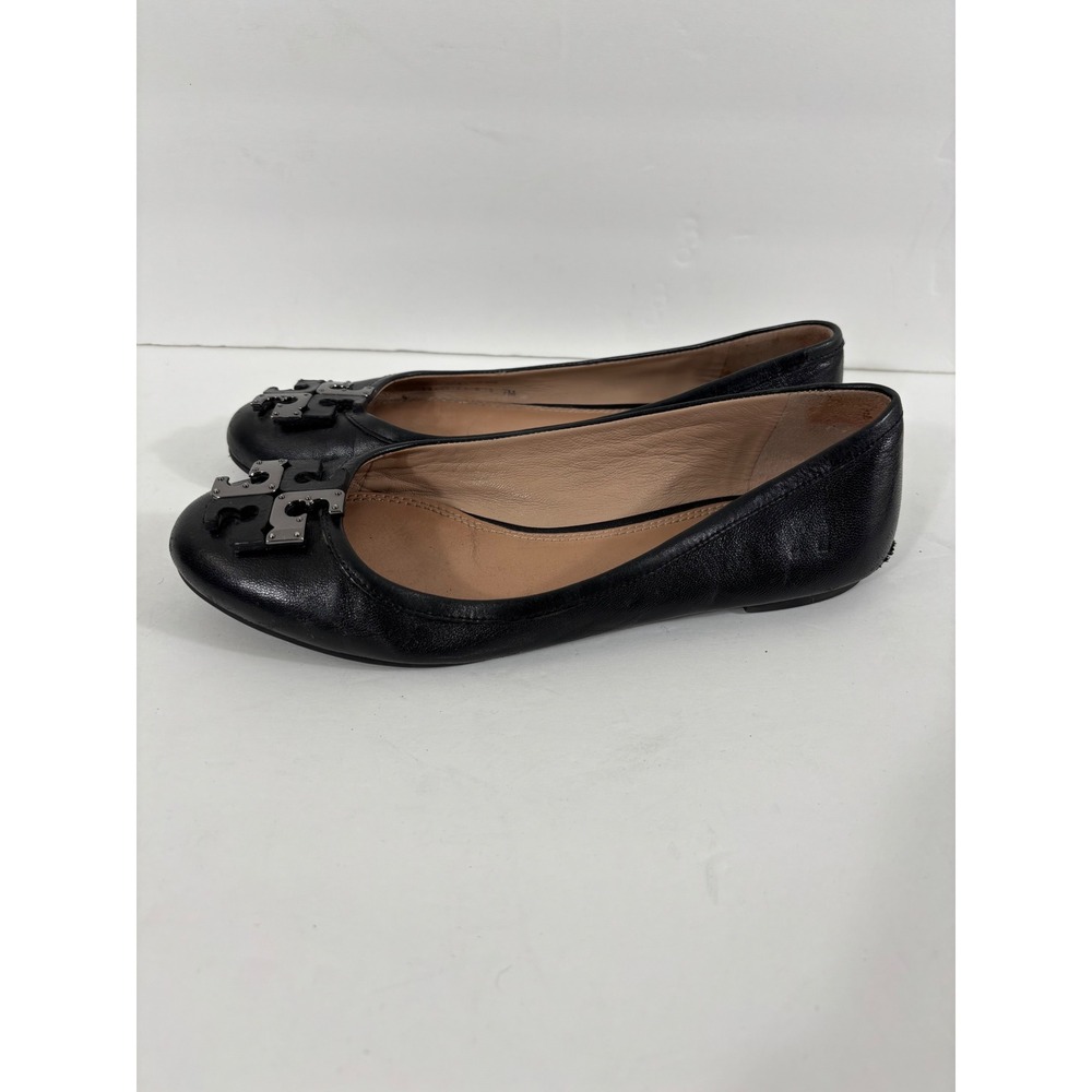 Tory Burch Black Lowell Leather Ballet Flats Embellished Logo Size 7 M - Picture 7 of 16
